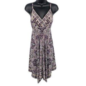 Y2K Paisley Handkerchief Hem Slip Midi Dress Boho Whimsigoth Festival  Size M